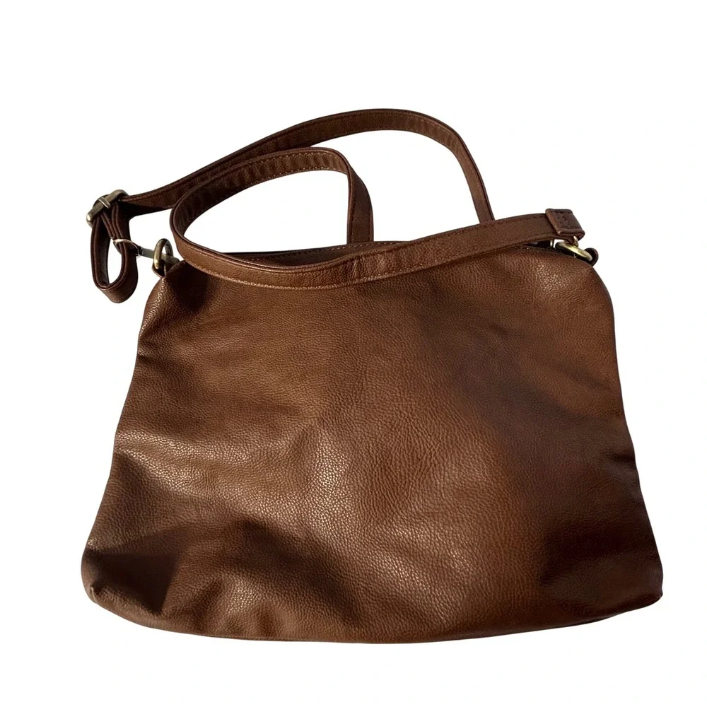 JOY Susan Faux Leather Crossbody Bag Brown Textured Adjustable Strap Zip Boho